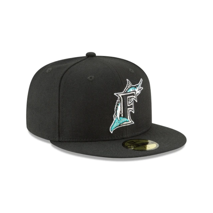 Men's Florida Marlins New Era Black Cooperstown Collection Wool 59FIFTY Fitted Hat