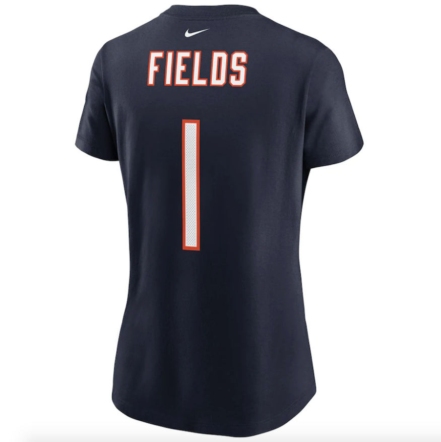 Women's Chicago Bears Justin Fields Nike Navy Player Name & Number T-Shirt