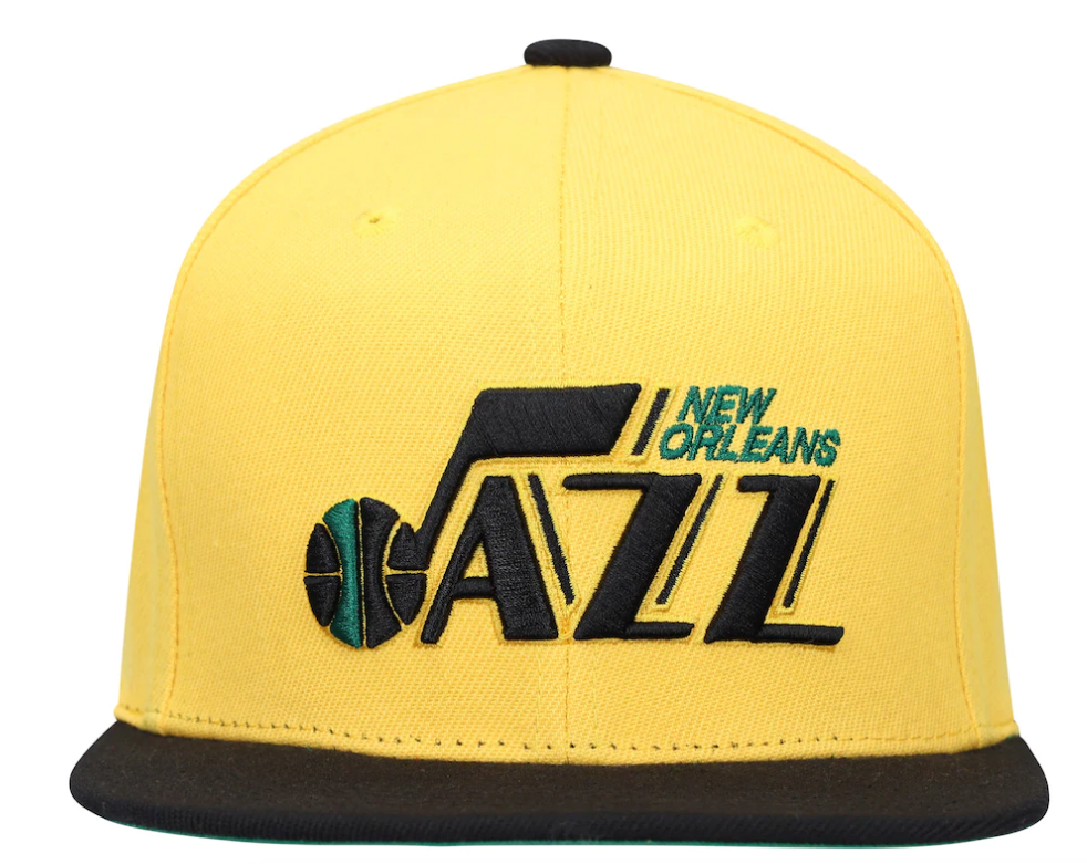 Men's New Orleans Jazz Mitchell & Ness Yellow/Black Hardwood Classics Reload 2.0 Snapback Adjustable Hat