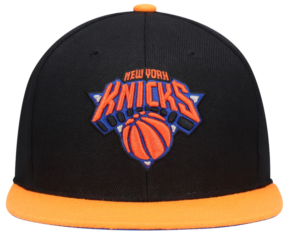 Men's New York Knicks Mitchell & Ness Hardwood Classics Reload 2.0 Snapback Adjustable Hat - Black/Orange