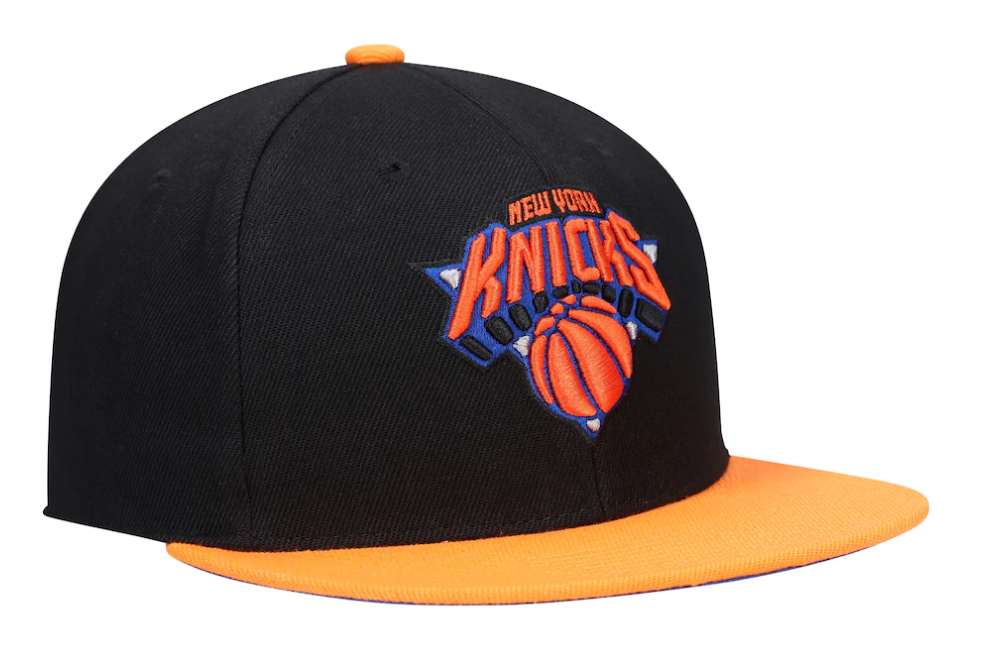 Men's New York Knicks Mitchell & Ness Hardwood Classics Reload 2.0 Snapback Adjustable Hat - Black/Orange