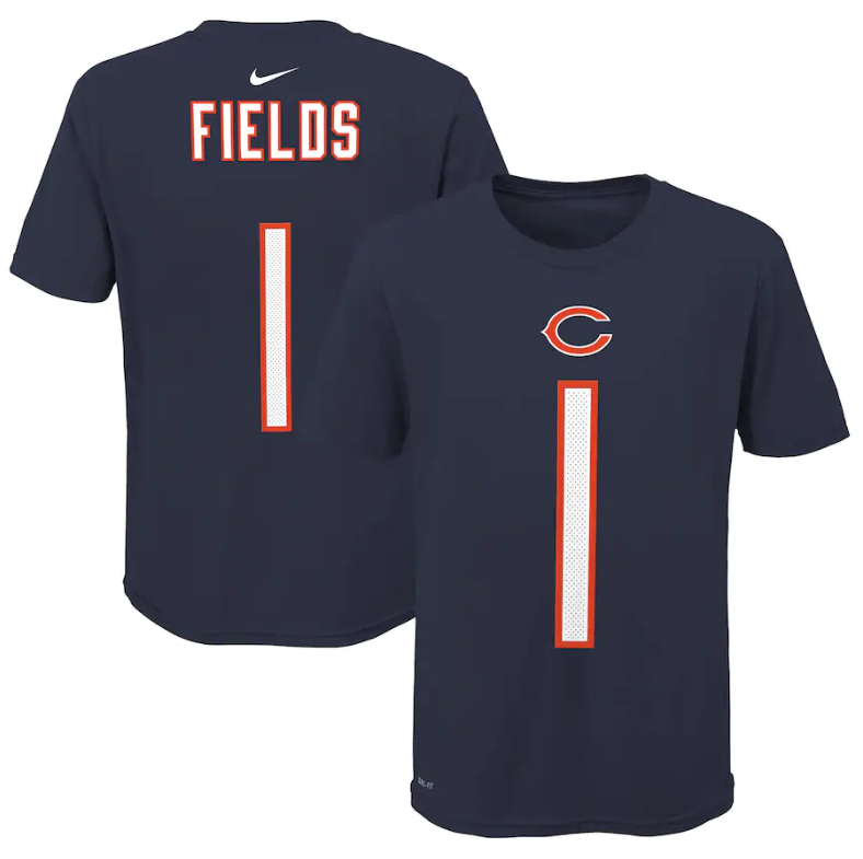 Youth Chicago Bears Justin Fields Nike Navy Player Pride Name & Number Performance T-Shirt
