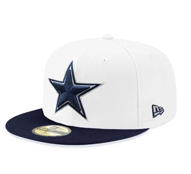 Dallas Cowboys NFL New Era White and Navy 59FIFTY Fitted Hat - Pro Jersey Sports
