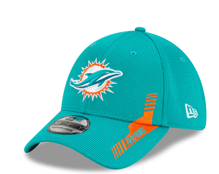 Men's Miami Dolphins New Era Aqua 2021 NFL Sideline Home 39THIRTY Flex Hat - Pro Jersey Sports
