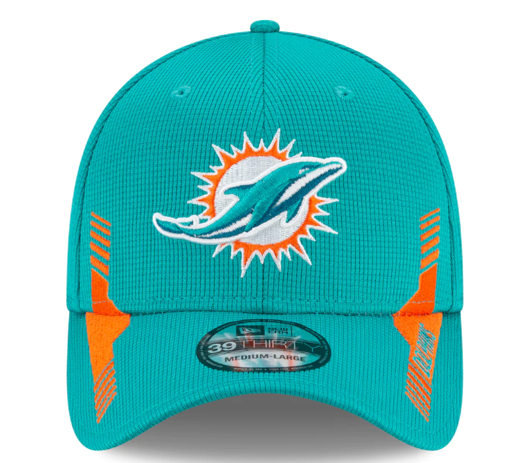 Men's Miami Dolphins New Era Aqua 2021 NFL Sideline Home 39THIRTY Flex Hat - Pro Jersey Sports