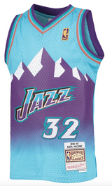 Men's Karl Malone Utah Jazz Mitchell & Ness 1996-97 Hardwood Classics Reload Jersey – Light Blue - Pro Jersey Sports