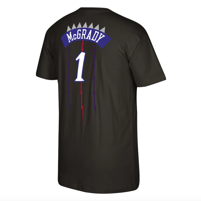 Men's Toronto Raptors Tracy McGrady Mitchell & Ness Black Reload 2.0 Name & Number T-Shirt