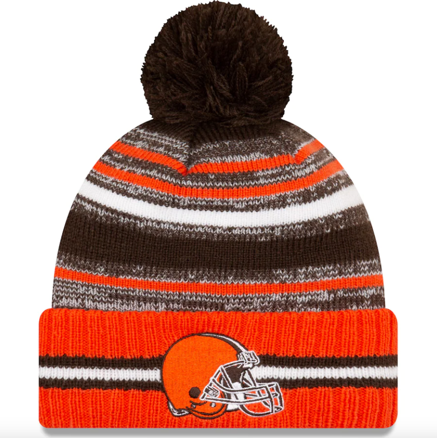 Men's Cleveland Browns New Era Brown/Orange 2021 NFL Sideline Sport Official Pom Cuffed Knit Hat