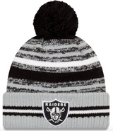 Men's Las Vegas Raiders New Era Black/Silver 2021 NFL Sideline Sport Official Pom Cuffed Knit Hat - Pro Jersey Sports