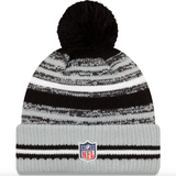 Men's Las Vegas Raiders New Era Black/Silver 2021 NFL Sideline Sport Official Pom Cuffed Knit Hat - Pro Jersey Sports