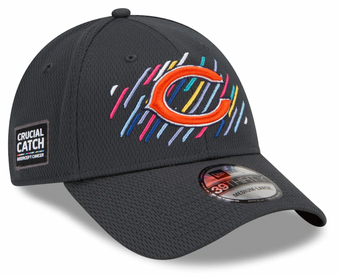 Men's Chicago Bears New Era Crucial Catch 2021 NFL Sideline C Logo Graphite 39THIRTY Flex Hat