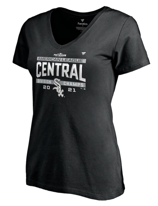 Women's Chicago White Sox Fanatics Branded Black 2021 AL Central Division Champions Locker Room V-Neck T-Shirt
