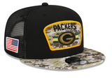 Men's Green Bay Packers New Era Black/Camo 2021 NFL Salute To Service Trucker 9FIFTY Snapback Adjustable Hat - Pro Jersey Sports