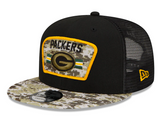 Men's Green Bay Packers New Era Black/Camo 2021 NFL Salute To Service Trucker 9FIFTY Snapback Adjustable Hat - Pro Jersey Sports