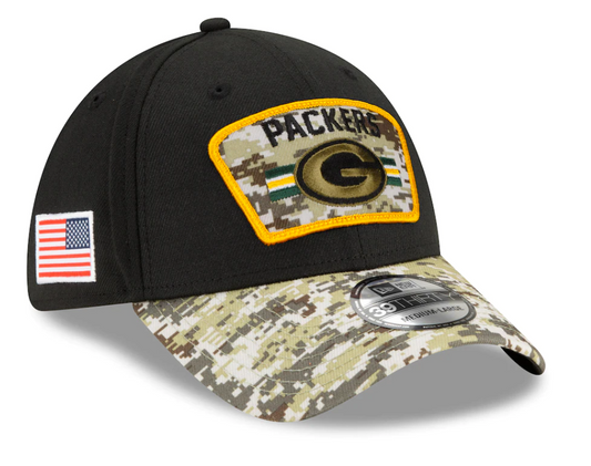 Men's Green Bay Packers New Era Black 2021 Salute to Service Primary Logo 39THIRTY Flex Hat - Pro Jersey Sports