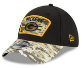 Men's Green Bay Packers New Era Black 2021 Salute to Service Primary Logo 39THIRTY Flex Hat - Pro Jersey Sports