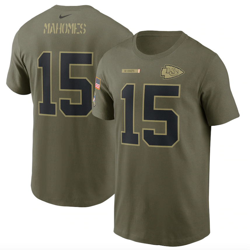 Men's Kansas City Chiefs Patrick Mahomes Nike Camo 2021 Salute To Service Name & Number T-Shirt - Pro Jersey Sports
