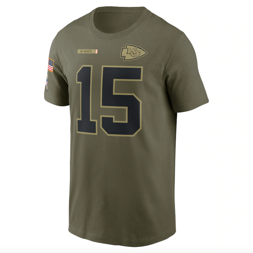 Men's Kansas City Chiefs Patrick Mahomes Nike Camo 2021 Salute To Service Name & Number T-Shirt - Pro Jersey Sports