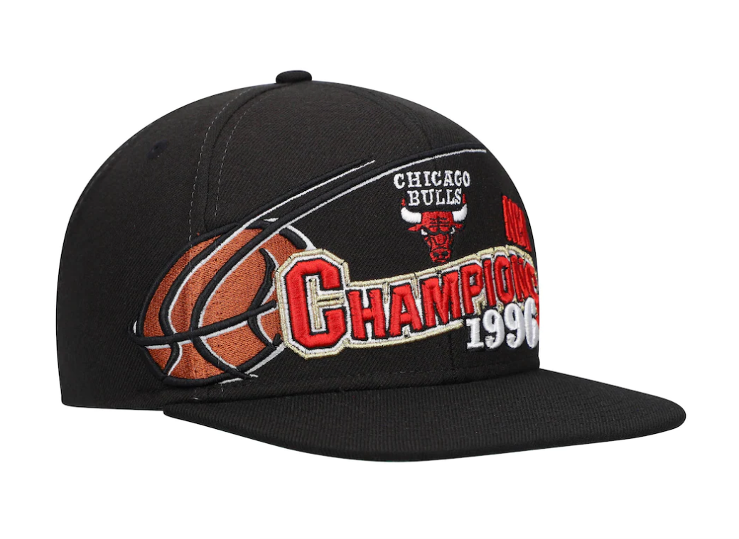 Chicago Bulls Mitchell & Ness Hardwood Classics 1996 NBA Champions Wave Snapback Hat - Black
