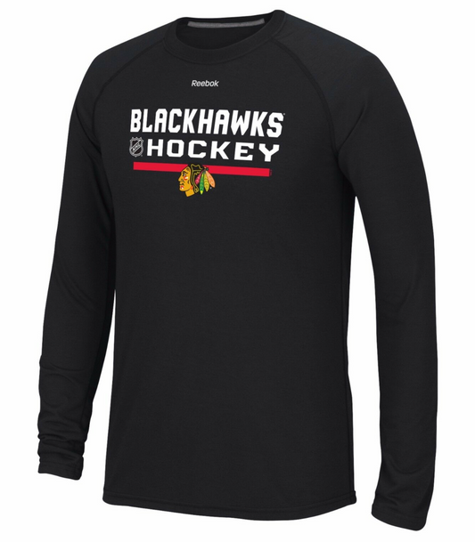 Chicago Blackhawks Youth Center Ice Speedwick Long Sleeve Tee By Reebok-Black