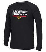 Chicago Blackhawks Youth Center Ice Speedwick Long Sleeve Tee By Reebok-Black - Pro Jersey Sports
