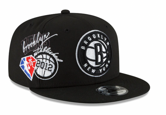 Mens Brooklyn Nets NBA 2022 Back Half New Era Black 9FIFTY Snapback Hat