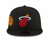 Mens Miami Heat NBA 2022 Back Half New Era Black 9FIFTY Snapback Hat - Pro Jersey Sports