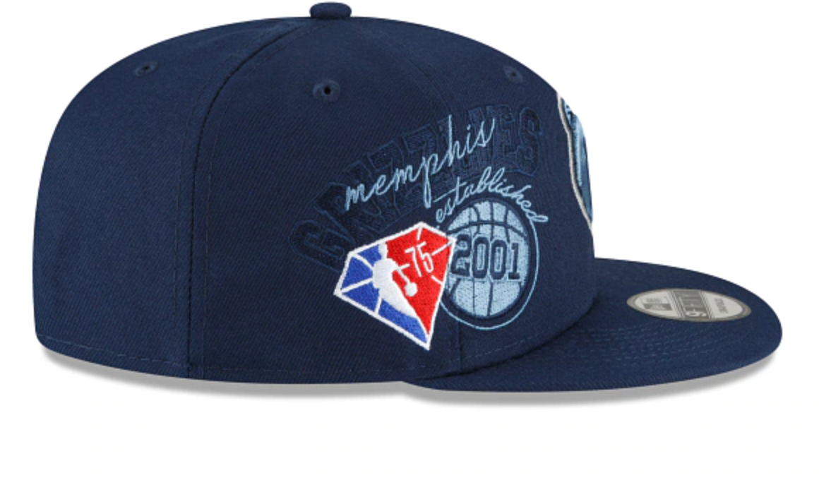 Mens Memphis Grizzlies NBA 2022 Back Half New Era Navy 9FIFTY Snapback Hat