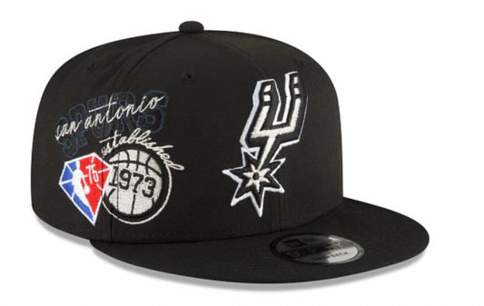 Mens San Antonio Spurs NBA 2022 Back Half New Era Black 9FIFTY Snapback Hat