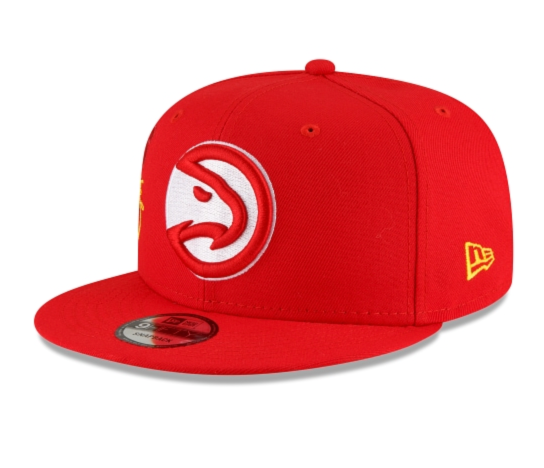 Mens Atlanta Hawks NBA 2022 Back Half New Era Red 9FIFTY Snapback Hat