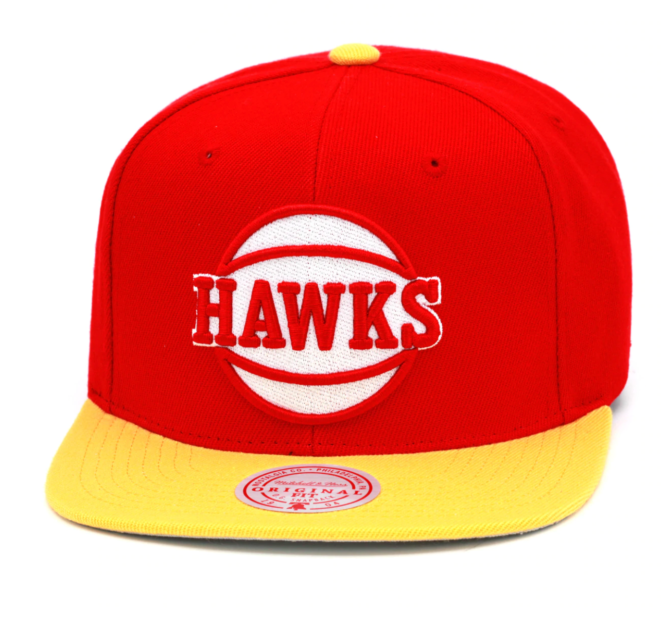 Mens NBA Atlanta Hawks 2 Tone Red and Yellow Mitchell And Ness Basic Core Snapback Hat
