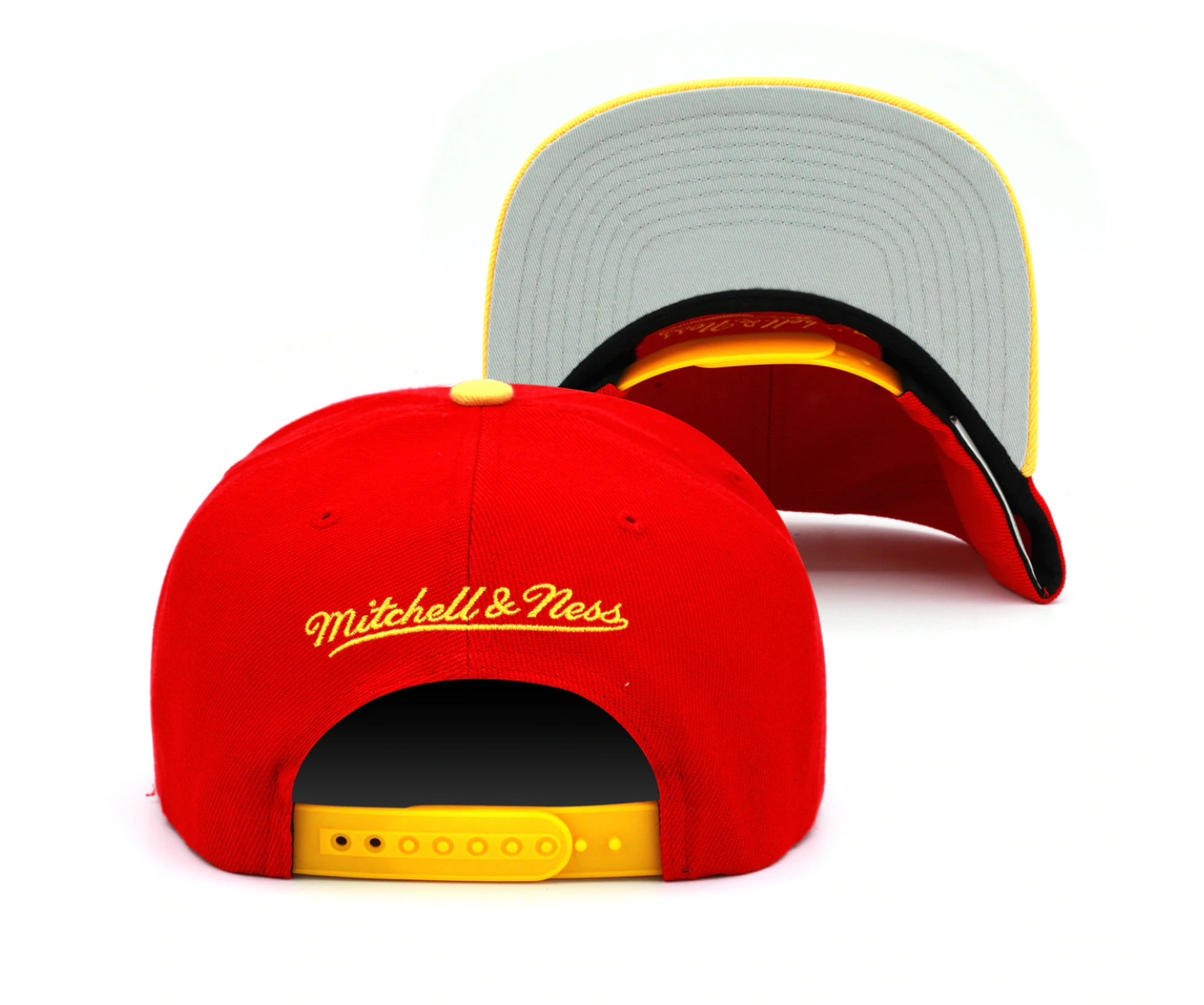 Mens NBA Atlanta Hawks 2 Tone Red and Yellow Mitchell And Ness Basic Core Snapback Hat