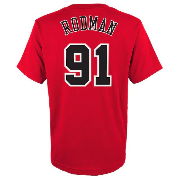 Youth Dennis Rodman Chicago Bulls Mitchell and Ness Red Hardwood Classics NBA Player Name And Number T-Shirt