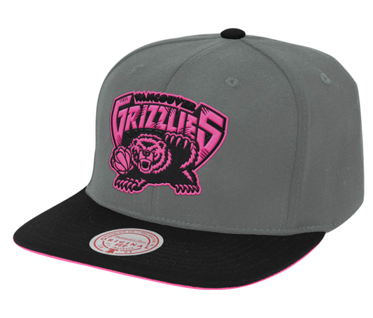 Men's Vancouver Grizzlies Mitchell & Ness NBA Neon Lights Gray/Pink Adjustable Snapback Hat