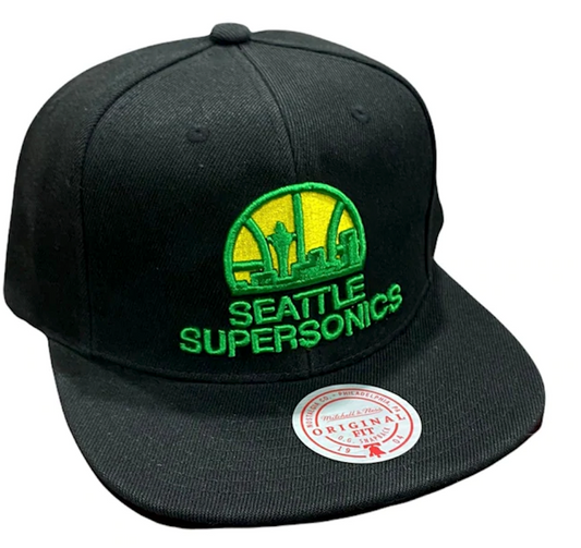 Men's Seattle Supersonics NBA Core Basic Black HWC Mitchell & Ness Snapback Hat