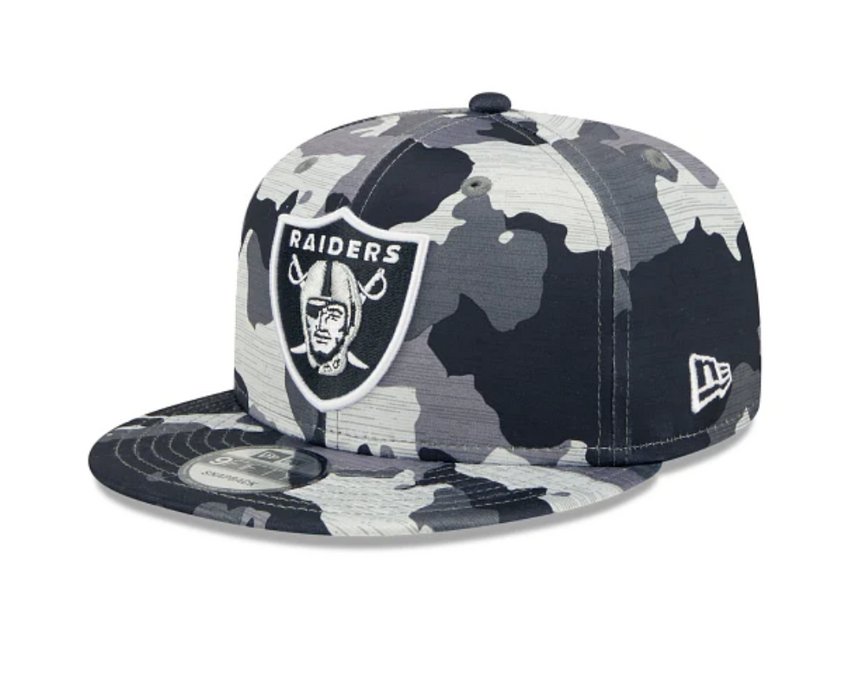Men's Las Vegas Raiders New Era Camo 2022 NFL Training Camp Official 9FIFTY Snapback Adjustable Hat - Pro Jersey Sports