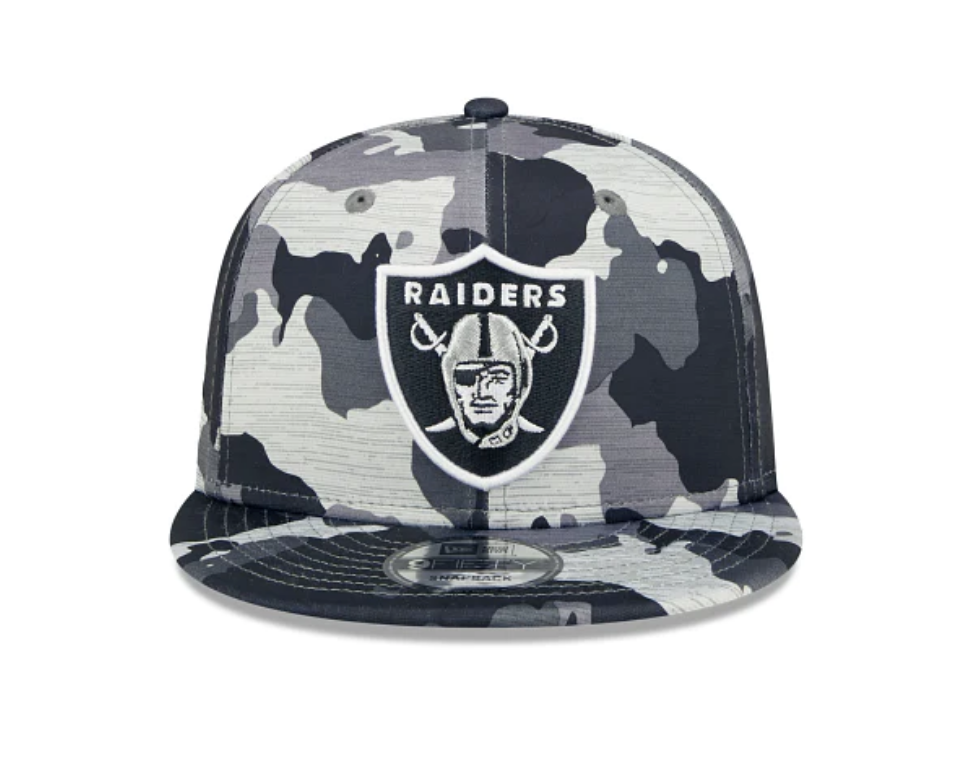 Men's Las Vegas Raiders New Era Camo 2022 NFL Training Camp Official 9FIFTY Snapback Adjustable Hat - Pro Jersey Sports