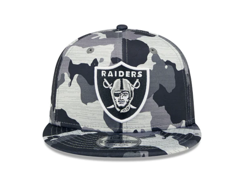 Men's Las Vegas Raiders New Era Camo 2022 NFL Training Camp Official 9FIFTY Snapback Adjustable Hat - Pro Jersey Sports