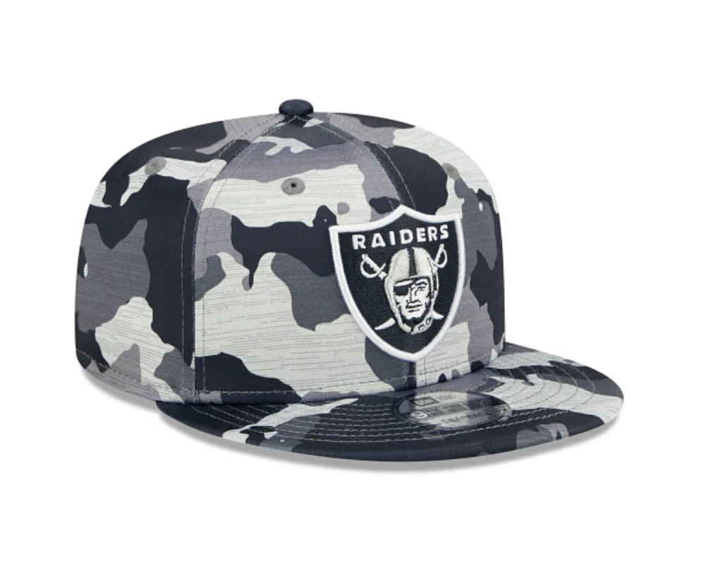 Men's Las Vegas Raiders New Era Camo 2022 NFL Training Camp Official 9FIFTY Snapback Adjustable Hat - Pro Jersey Sports