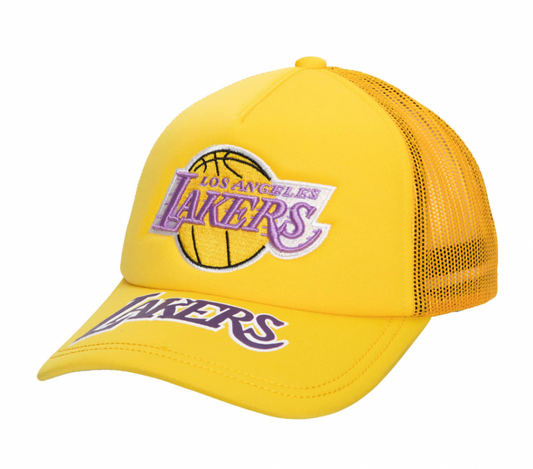 Mens Los Angeles Lakers NBA Puff The Magic Trucker Mitchell & Ness Snapback Hat