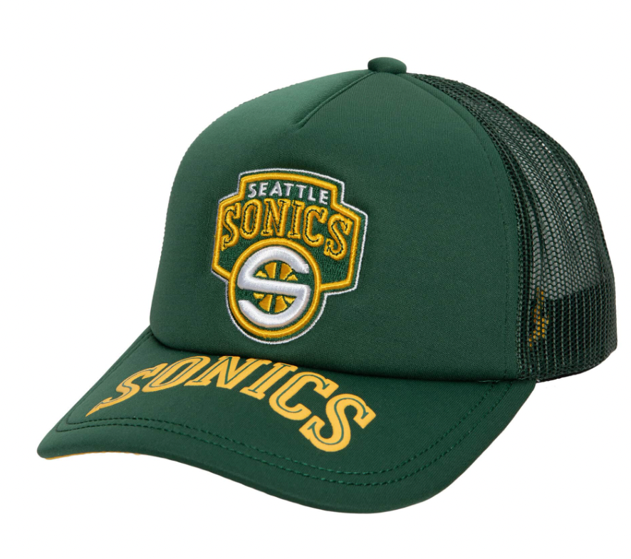 Mens Seattle Supersonics NBA Puff The Magic Trucker Mitchell & Ness Snapback Hat