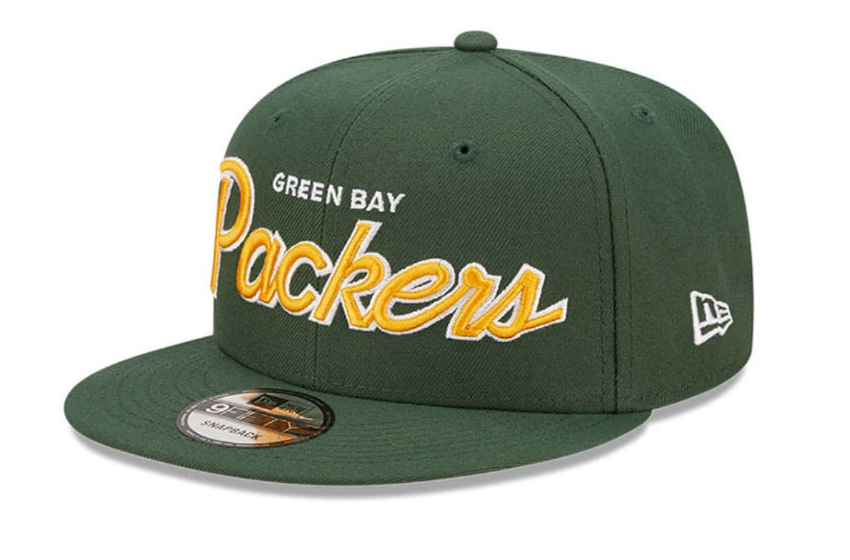 Mens Green Bay Packers New Era Green Script 9FIFTY Snapback Hat - Pro Jersey Sports