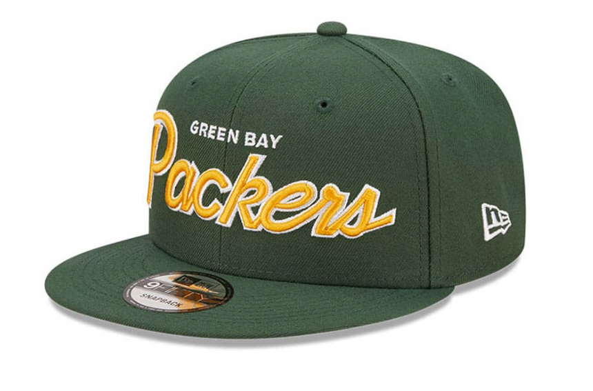 Mens Green Bay Packers New Era Green Script 9FIFTY Snapback Hat - Pro Jersey Sports