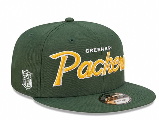 Mens Green Bay Packers New Era Green Script 9FIFTY Snapback Hat