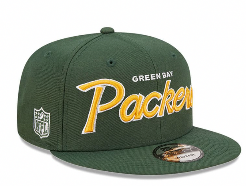 Mens Green Bay Packers New Era Green Script 9FIFTY Snapback Hat - Pro Jersey Sports