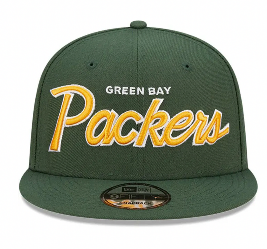 Mens Green Bay Packers New Era Green Script 9FIFTY Snapback Hat - Pro Jersey Sports