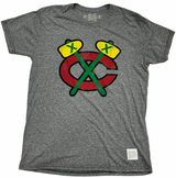 Men's Chicago Blackhawks Red Tomahawk Logo Gray Textured Tri Blend Tee - Pro Jersey Sports