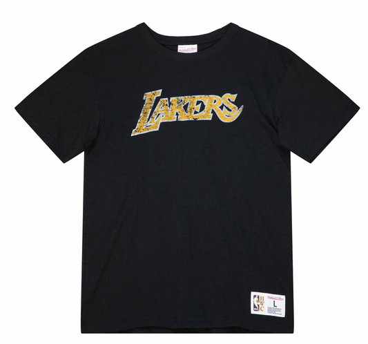 Men's Los Angeles Lakers NBA Legendary Slub Black Tee By Mitchell And Ness