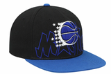 Men's Orlando Magic Mitchell & Ness 2 Tone Black and Royal Low Big Face Hardwood Classics Snapback Hat - Pro Jersey Sports