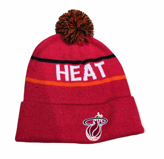 Miami Heat Mitchell & Ness NBA Reload 2.0 Pink Cuffed Pom Knit Hat